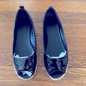 Peep toe patent leather espadrilles flats